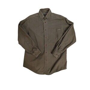 Vintage Woolrich Heavy Olive Green Flannel Button Up Dress Shirt Made In USA M